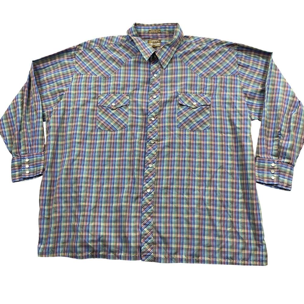 Plainsman 3X  19-19 1/2 Plaid Pearl Snaps Square Tails‎ (see desc)